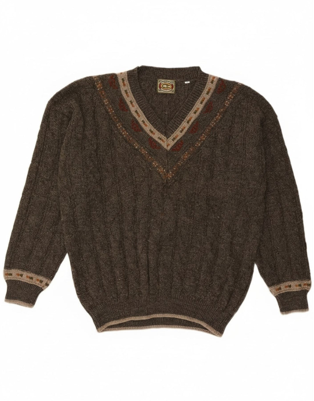 Noba 1950 Pulover cu decolteu în V pentru bărbați IT 52 Lână geometrică mare kaki