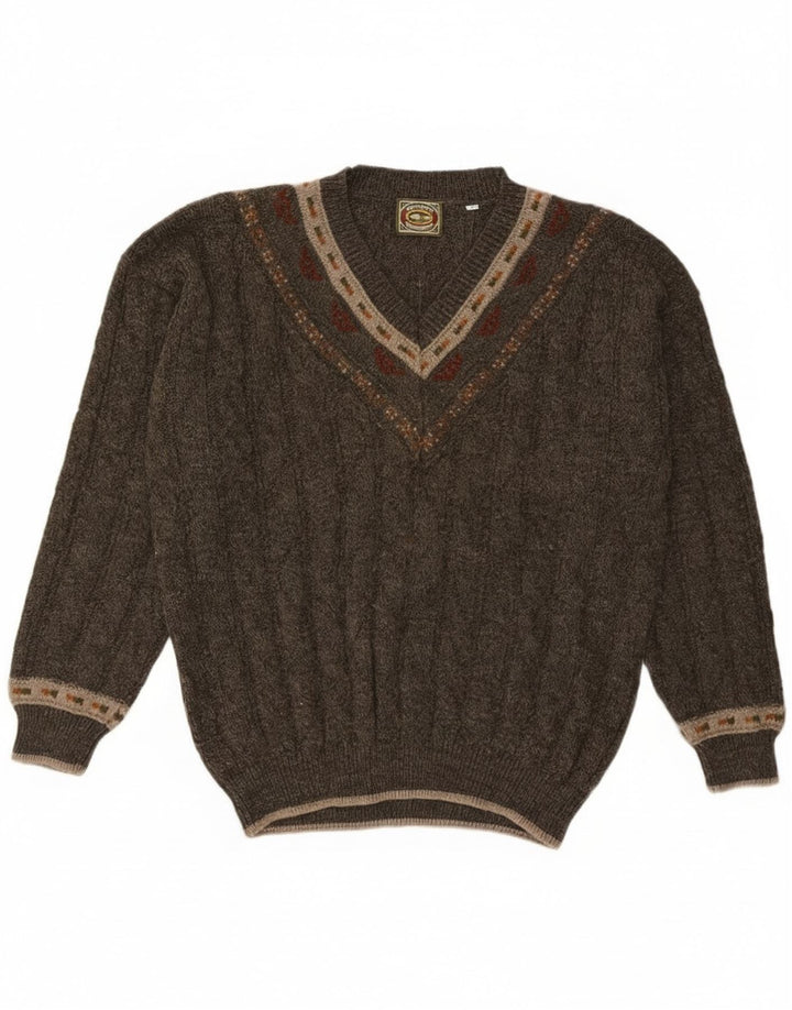 Noba 1950 Pulover cu decolteu în V pentru bărbați IT 52 Lână geometrică mare kaki