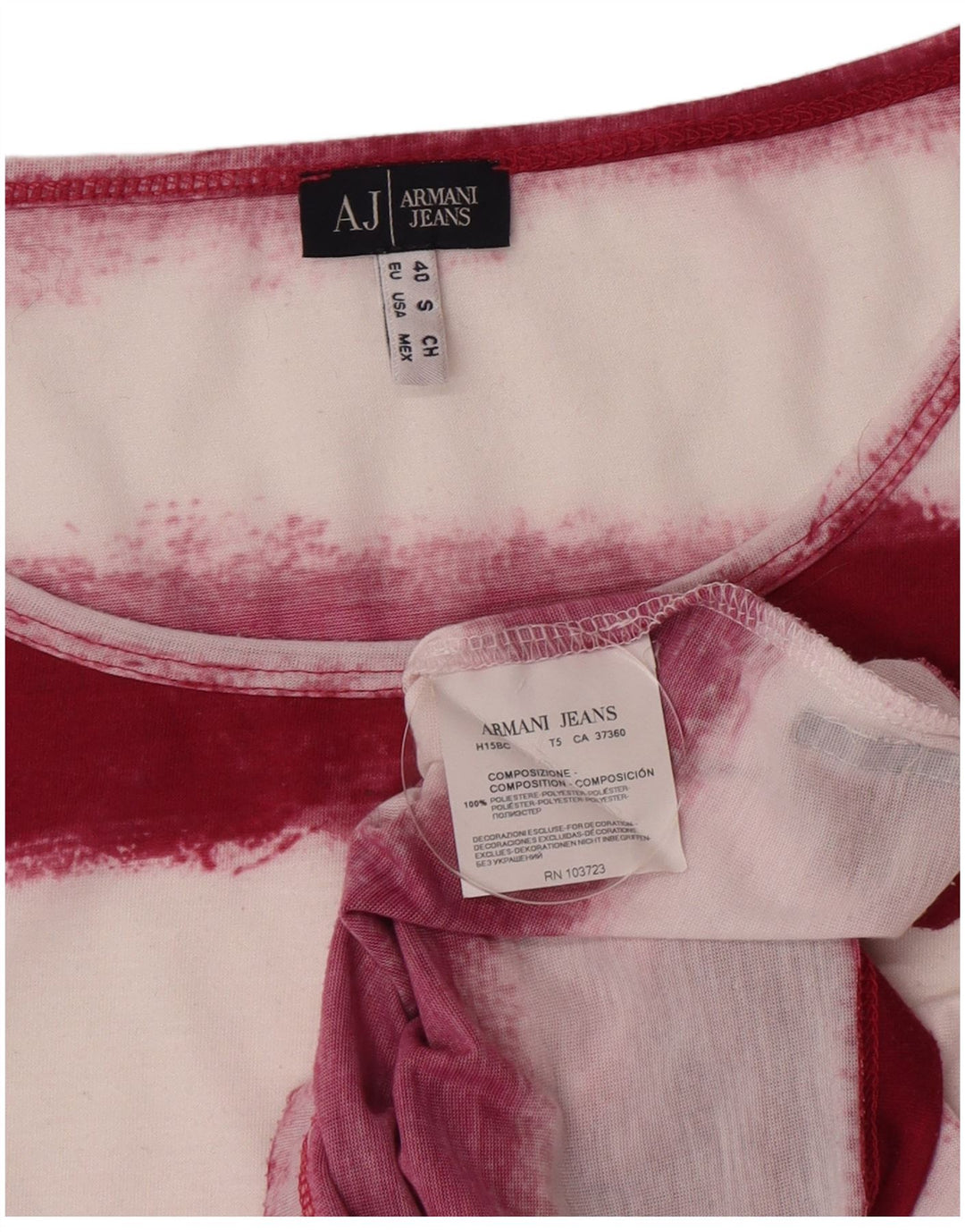 Armani Jeans Tricou pentru femei Top EU 40 Medium Burgundy Poliester cu dungi