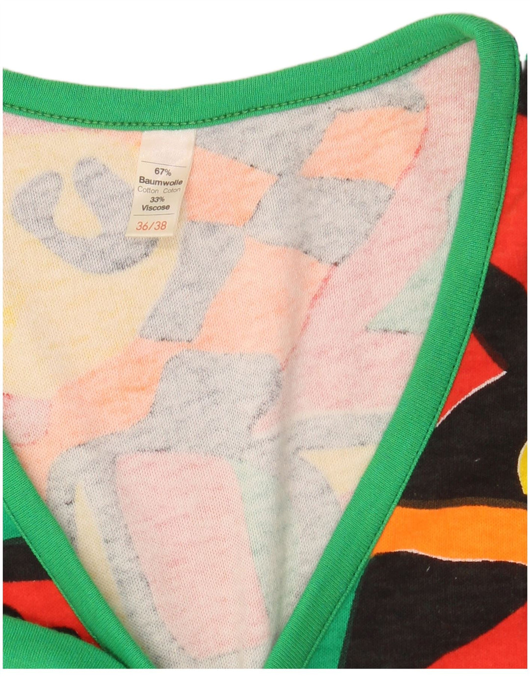 VINTAGE Vest Vest Top Femei EU 36/38 Bumbac Geometric Multicolor Mic