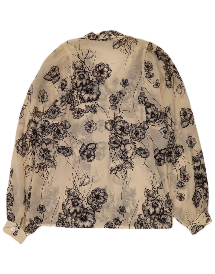 Bluză cămașă transparentă pentru femei VINTAGE UK 12 Medium Off White Floral