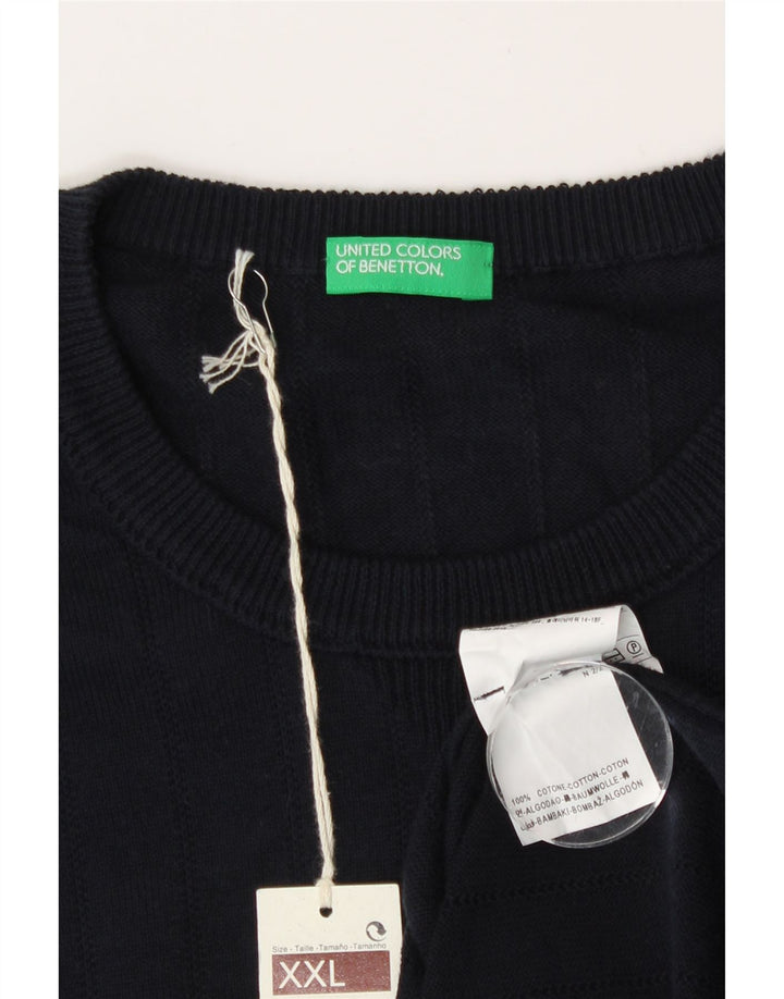 Pulover Benetton pentru bărbați cu decolteu rotund, 2XL, bumbac bleumarin