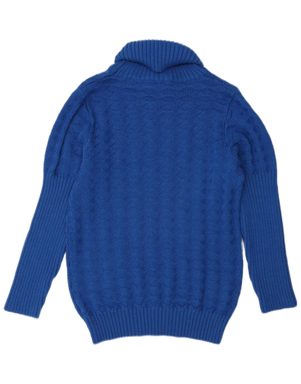 Pulover vintage pentru femei cu gât rulat, UK 14, lână albastră medie