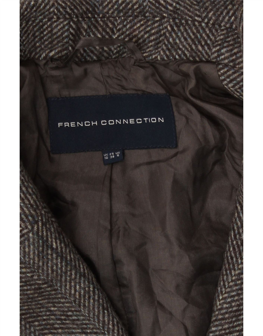 French Connection Palton dublu pentru femei UK 10 Small Brown Herringbone