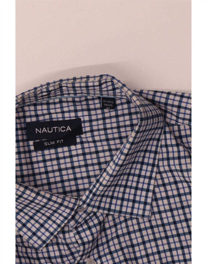 Cămașă pentru bărbați Nautica Slim Fit Mărimea 17 1/2 XL Poliester cu carouri albastre