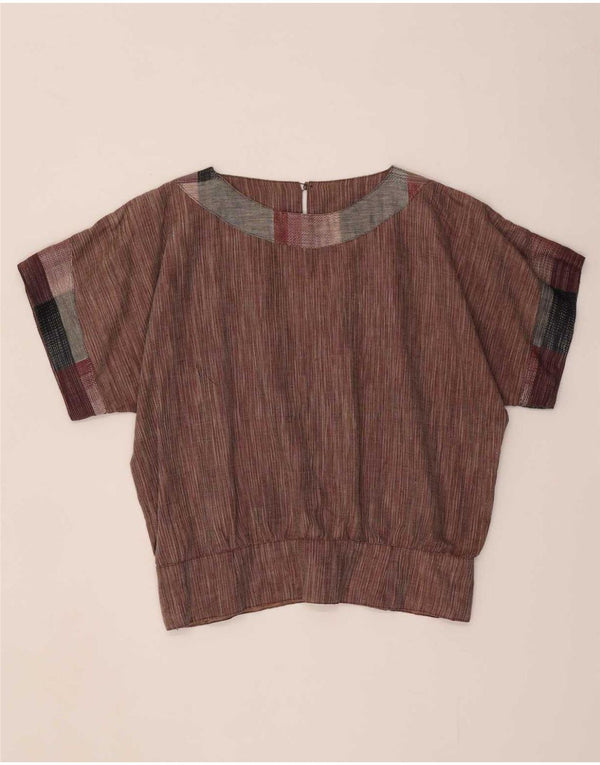 Vintage Bluză Femei Top UK 14 Medium Brown Colorblock
