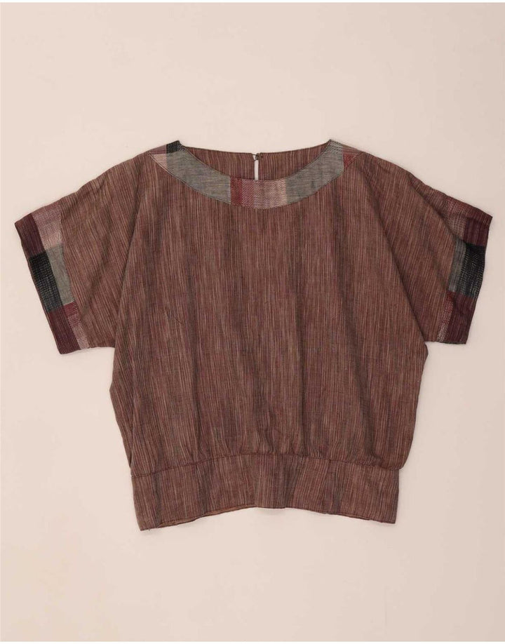 Vintage Bluză Femei Top UK 14 Medium Brown Colorblock