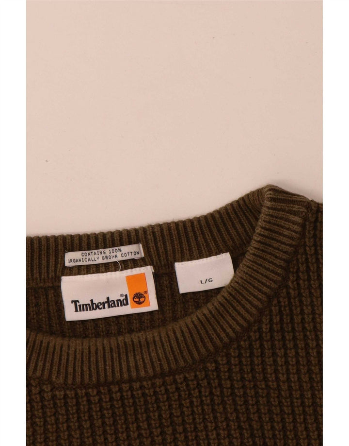 Pulover Timberland pentru bărbați, cu gât crew, bumbac mare kaki
