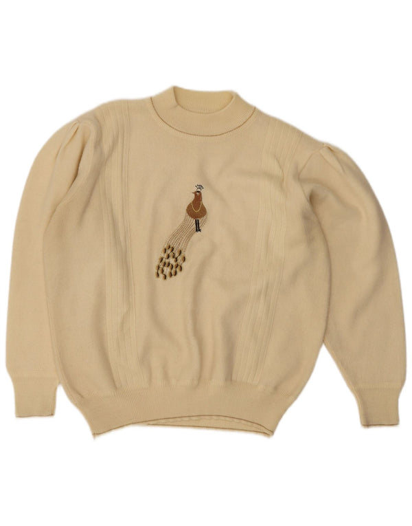 Pulover vintage cu gât țestoasă cu grafică pentru femei UK 18 XL Bej