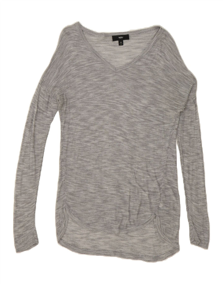 MOSSIMO Womens V-Neck Jumper Sweater UK 14 Medium Grey Flecked Rayon Vintage Mossimo and Second-Hand Mossimo from Messina Hembry 