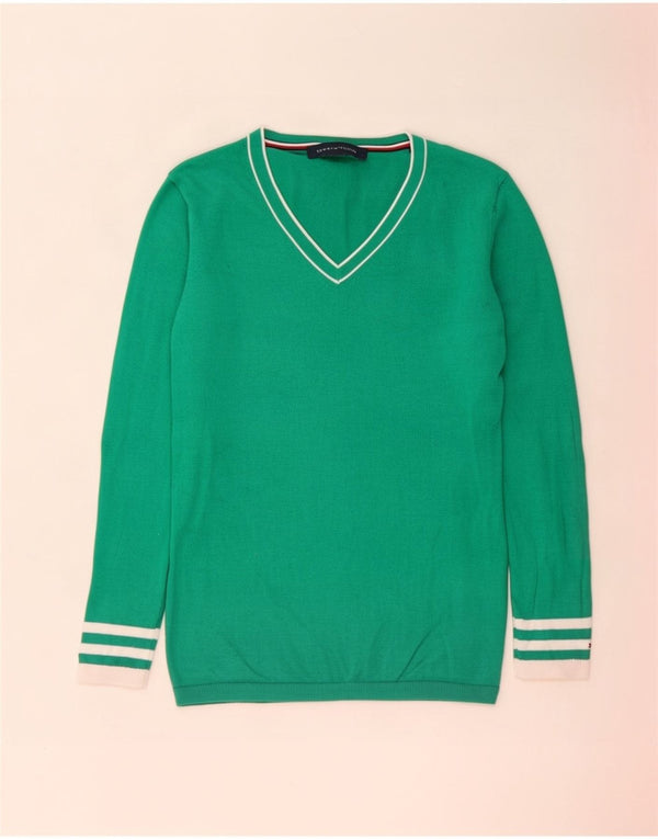 Pulover cu decolteu în V Tommy Hilfiger pentru femei UK 12 Medium Green Colorblock