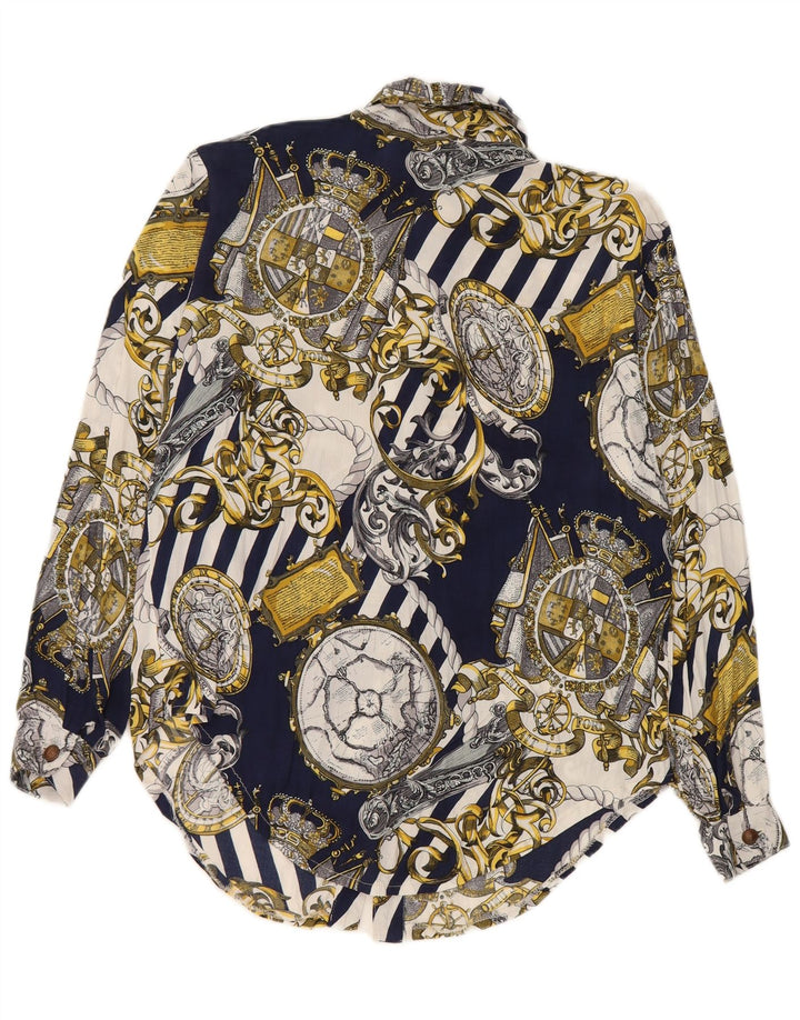 Cămașă Vintage pentru femei cu model abstract UK 14 Medium Bleumarin Viscoză