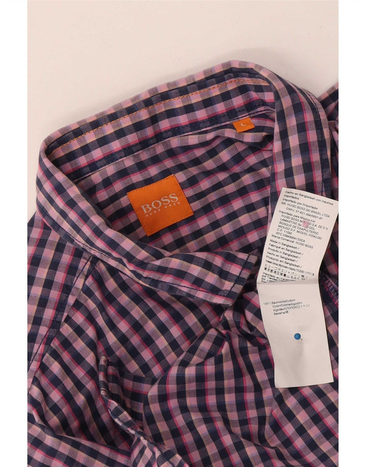 Cămașă cu mânecă scurtă pentru bărbați Hugo Boss, mare din bumbac vichy, albastru bleumarin