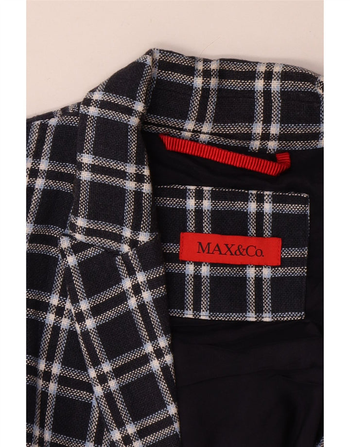 Blazer pentru femei Max & Co. Jachetă cu 1 nasture UK 12 Medium bleumarin din bumbac cu check
