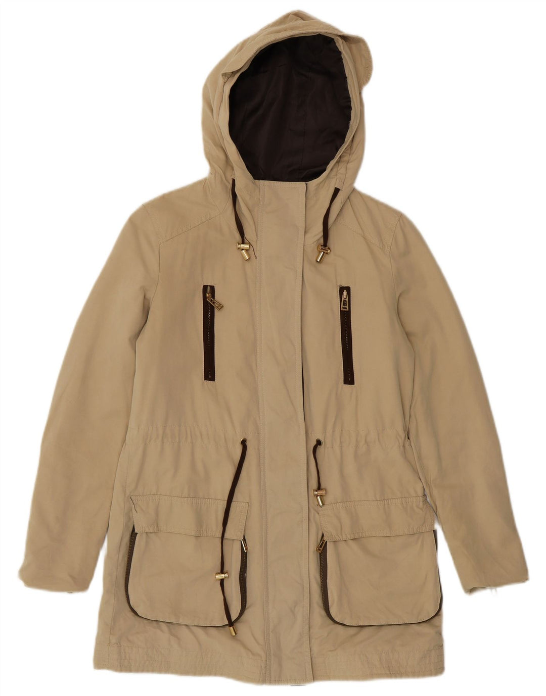 Jachetă parka cu glugă pentru femei Zara UK 6 XS poliester bej