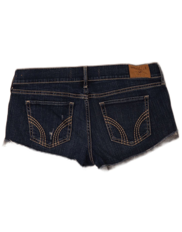 Pantaloni scurți Hollister pentru femei cu talie joasă din denim distressed W29 Medium Bleumarin