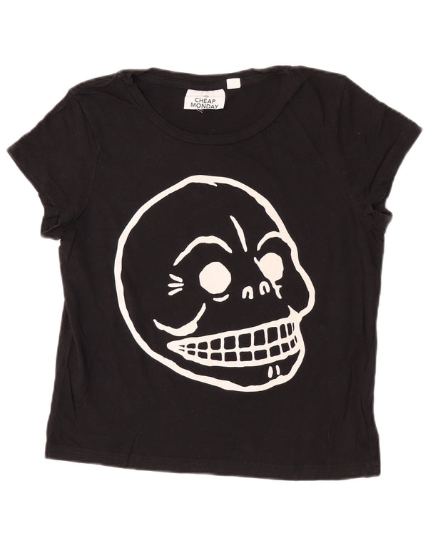 Tricou ieftin pentru femei Monday Crop Graphic Top UK 12 Medium Black Bumbac