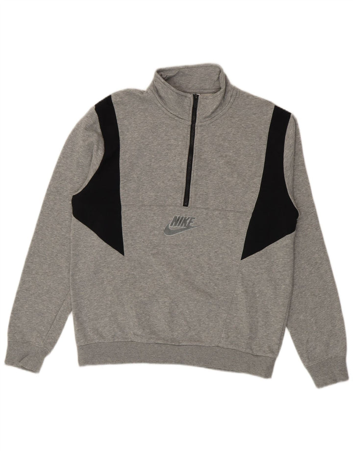 Hanorac pentru bărbați Nike, cu fermoar, cu gât, din bumbac color bloc, gri mediu