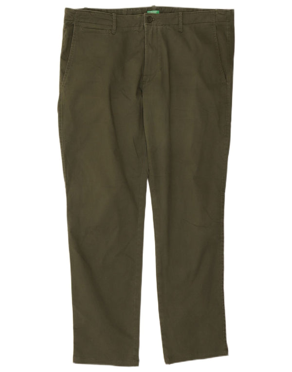 Pantaloni chino drepți pentru bărbați Benetton IT 54 2XL W40 L30 Kaki Bumbac