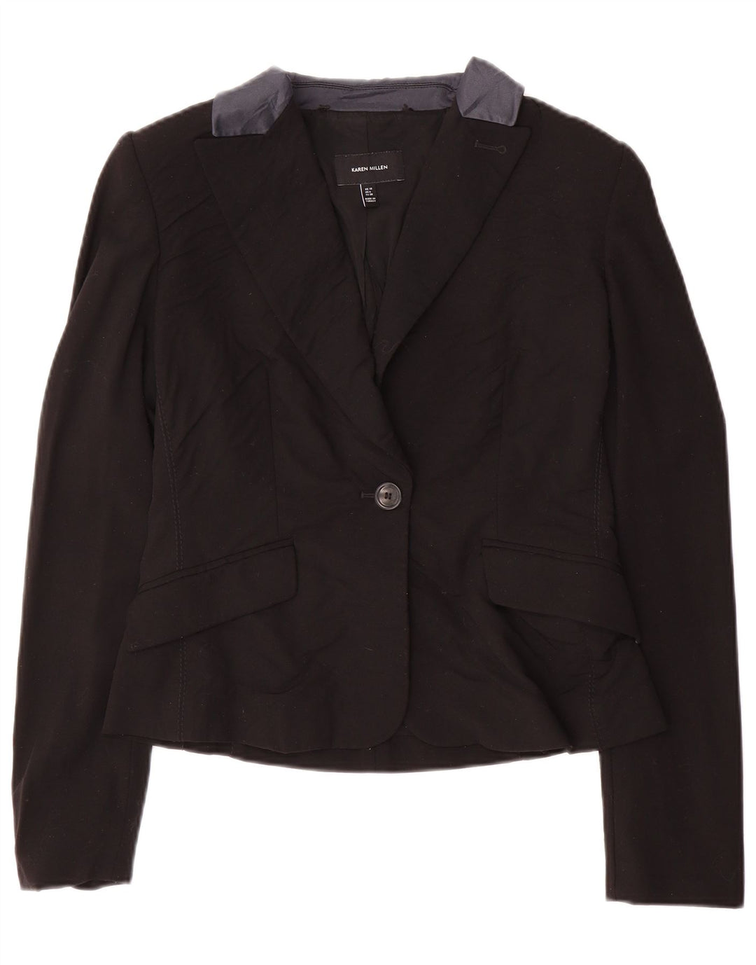 Jachetă blazer pentru femei Karen Millen cu 1 nasture UK 10 Lână neagră mică