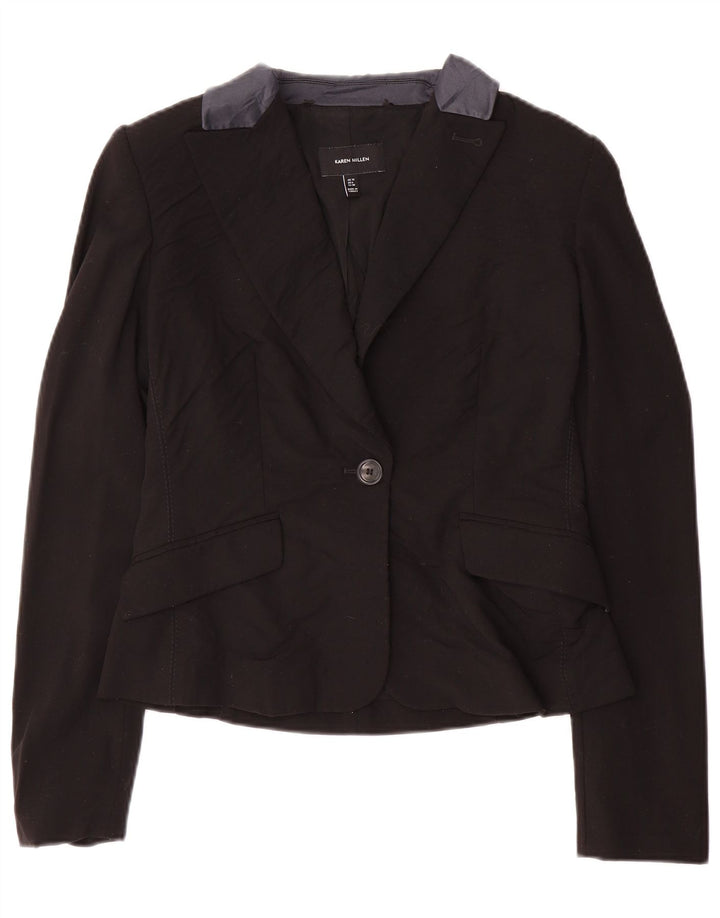 Jachetă blazer pentru femei Karen Millen cu 1 nasture UK 10 Lână neagră mică