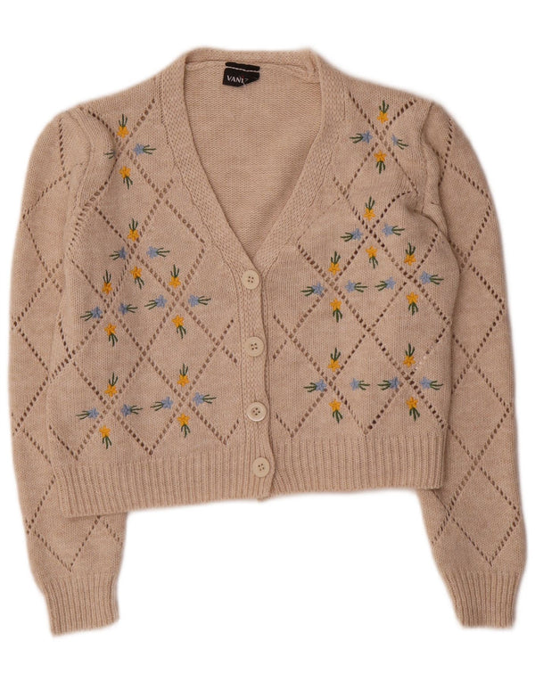 Pulover cardigan crop pentru femei Vaniza UK 14 Medium Gri Floral Acrylic