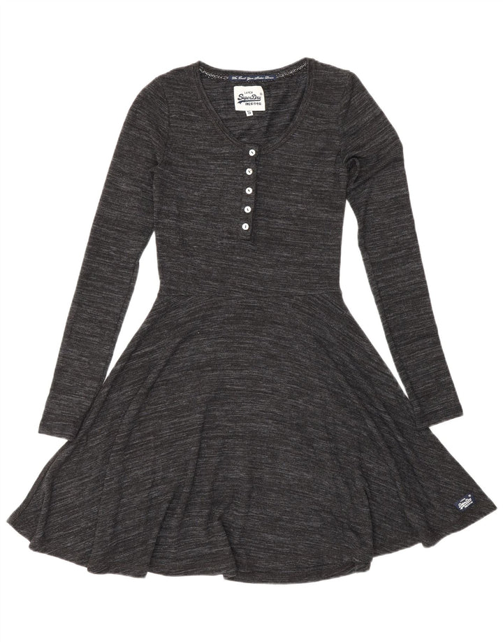 Rochie în formă de A cu mânecă lungă pentru femei Superdry UK 8, mic, gri, viscoză
