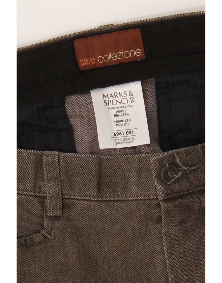 Pantaloni casual drepti pentru bărbați Marks & Spencer W34 L31 Brown Herringbone