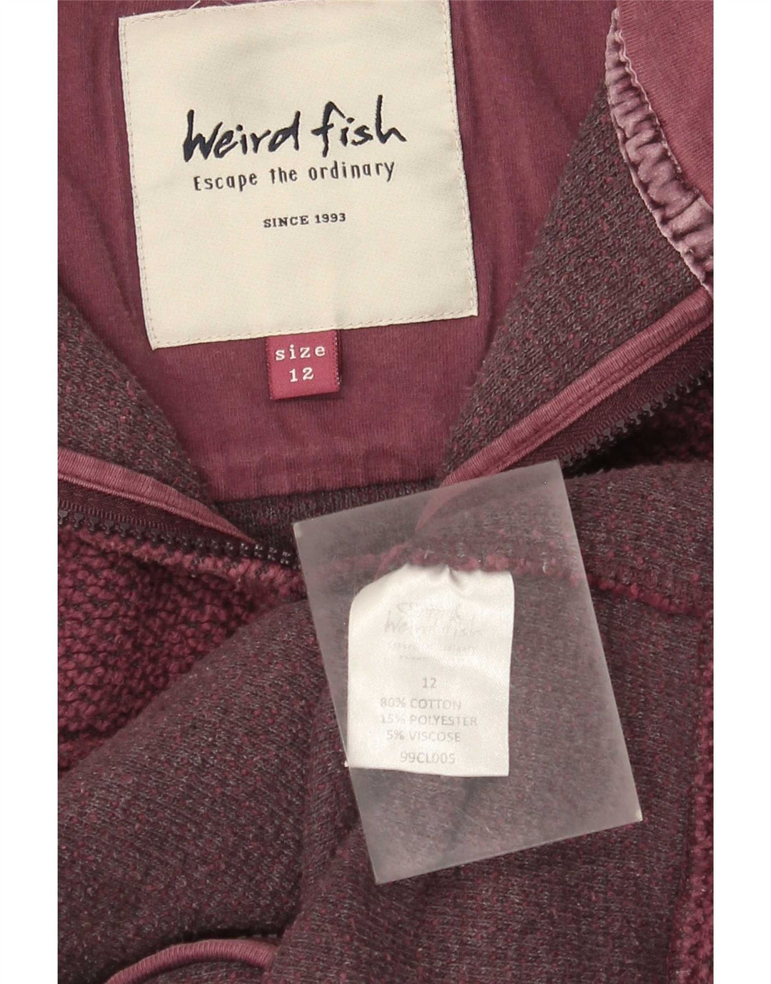 Jachetă de trening pentru femei Weird Fish UK 12 Bumbac Burgundy mediu