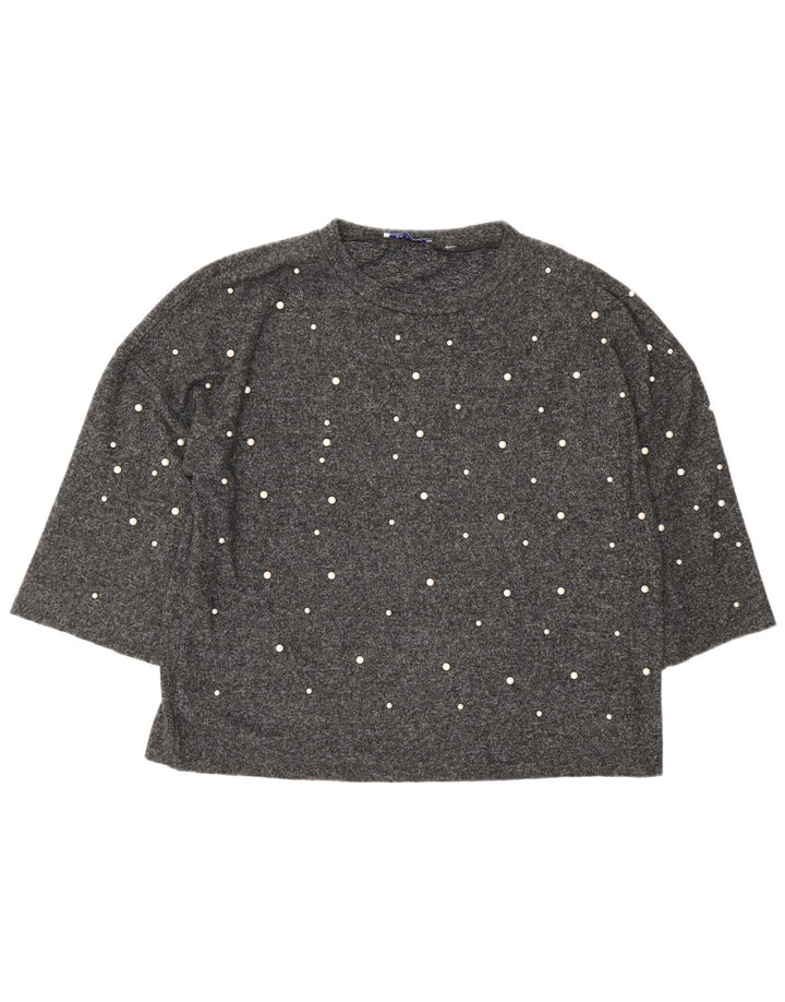 Top supradimensionat pentru femei Zara cu mâneci 3/4 UK 14 Medium Gri Poliester