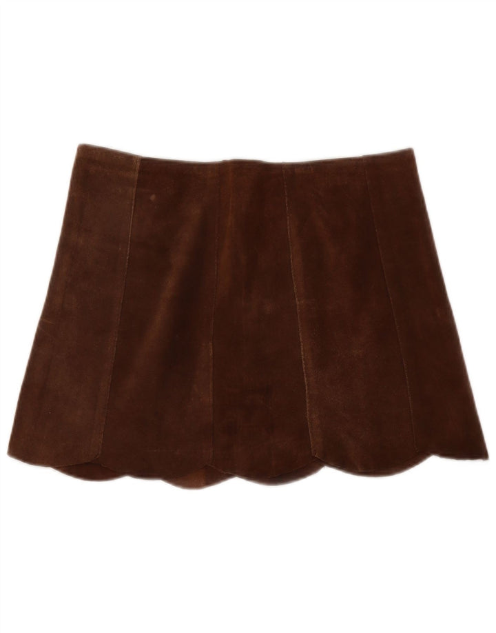 Fusta mini de piele intoarsa vintage pentru femei W30 maro mediu