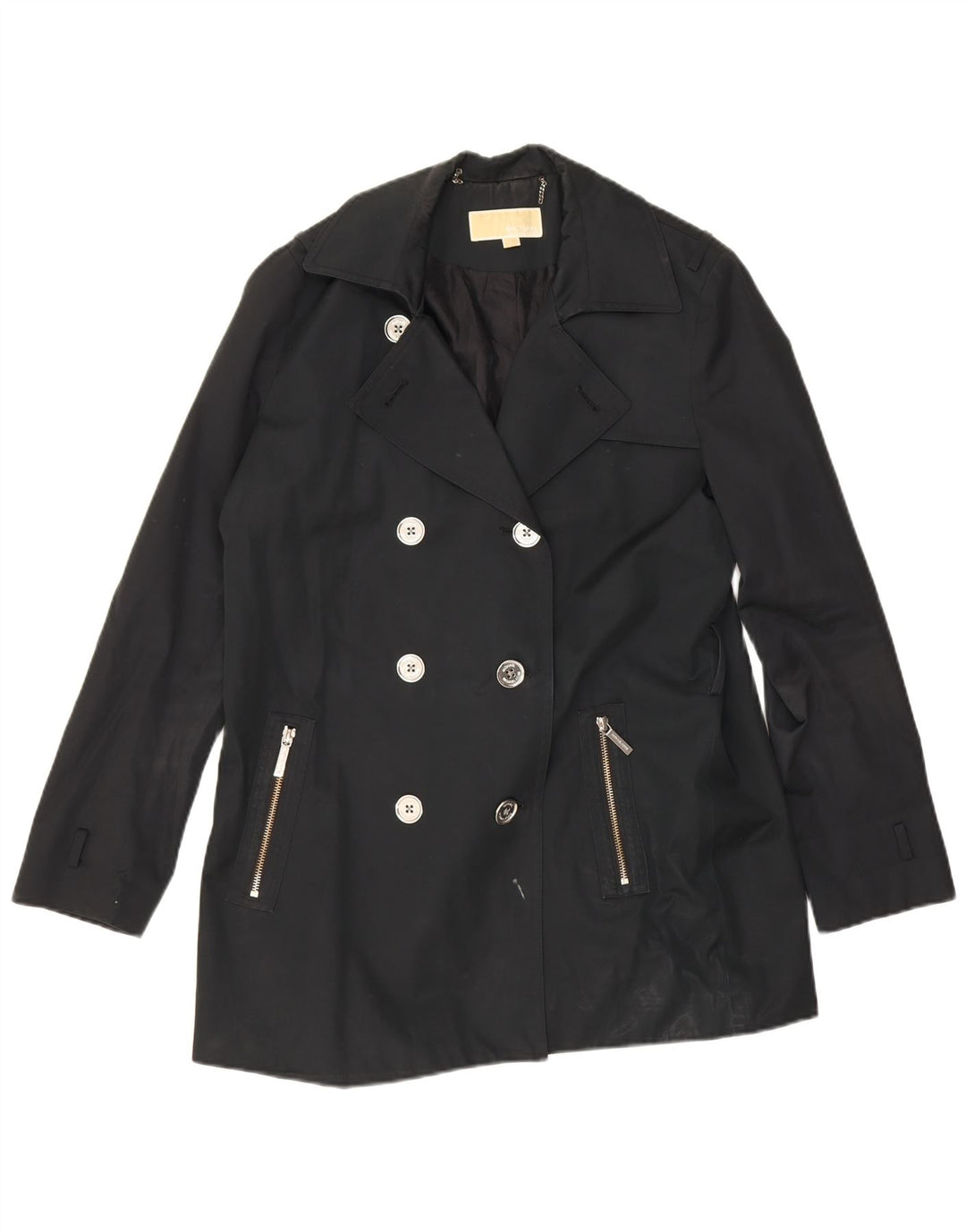 Trench pentru femei Michael Kors, scurt, dublu, UK 16, mare, negru