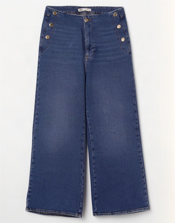 Blugi de damă Zara cu talie înaltă cu picioare largi EU 42 Large W32 L27 Albastru