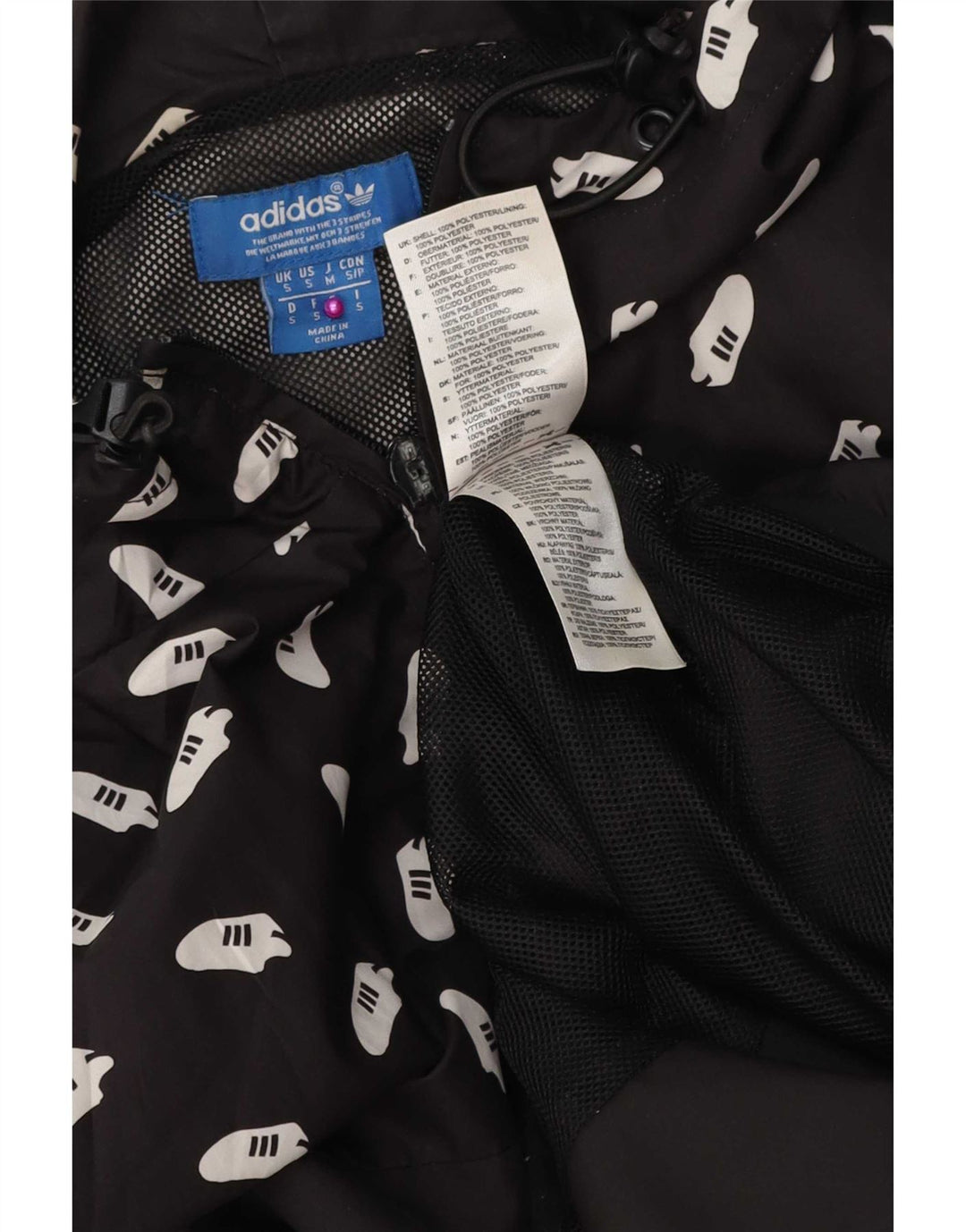 Jachetă de ploaie cu glugă grafică Adidas pentru bărbați UK 36 Poliester negru mic