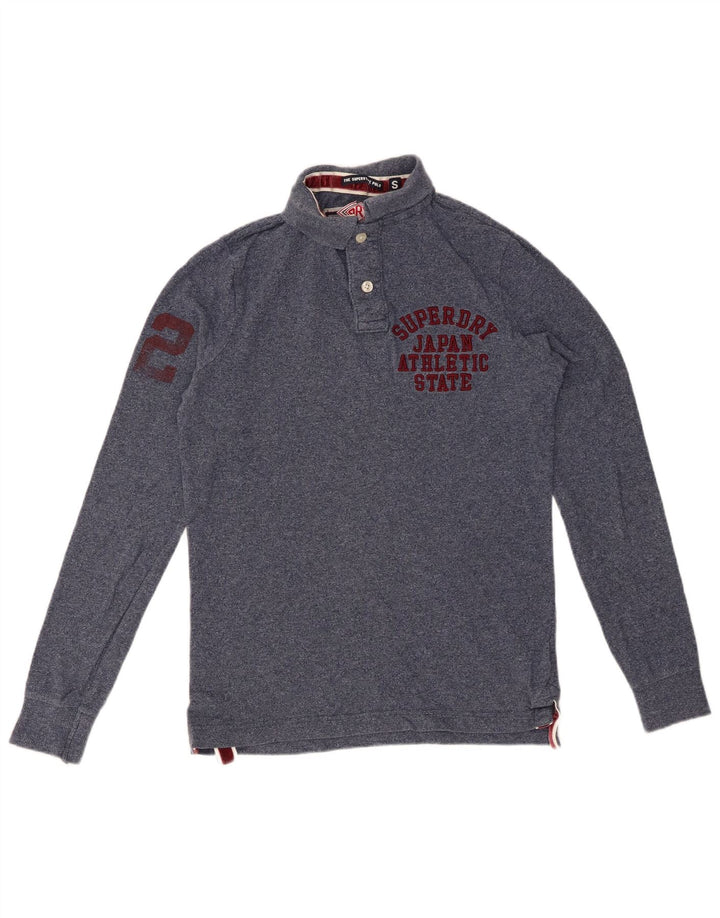 Cămașă polo cu mânecă lungă cu grafică pentru bărbați SUPERDRY, bumbac, albastru bleumarin