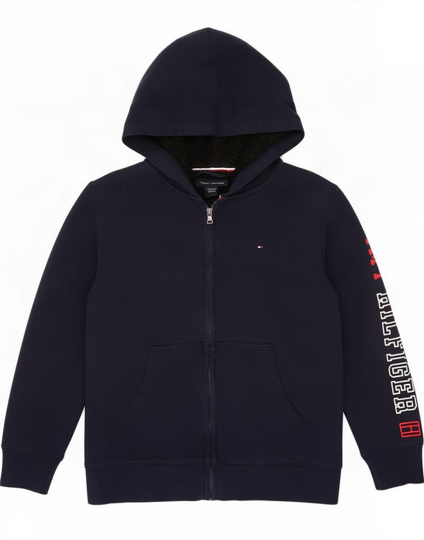 Tommy Hilfiger Boys Graphic Zip Hoodie Sweater 8-9 Years Small Navy Blue