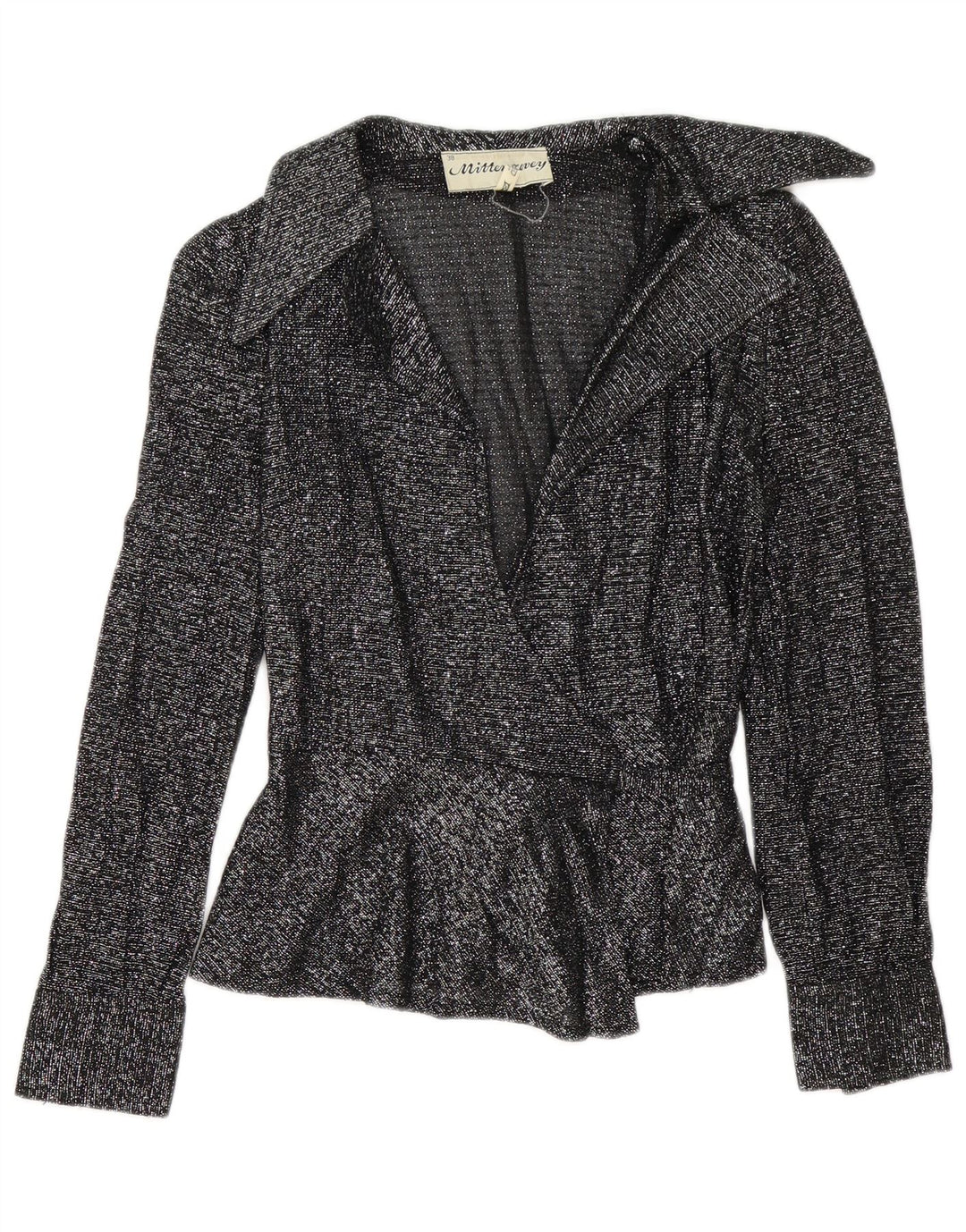 Bluză vintage pentru femei cu cămașă înfășurată EU 38 Medium Negru cu pete