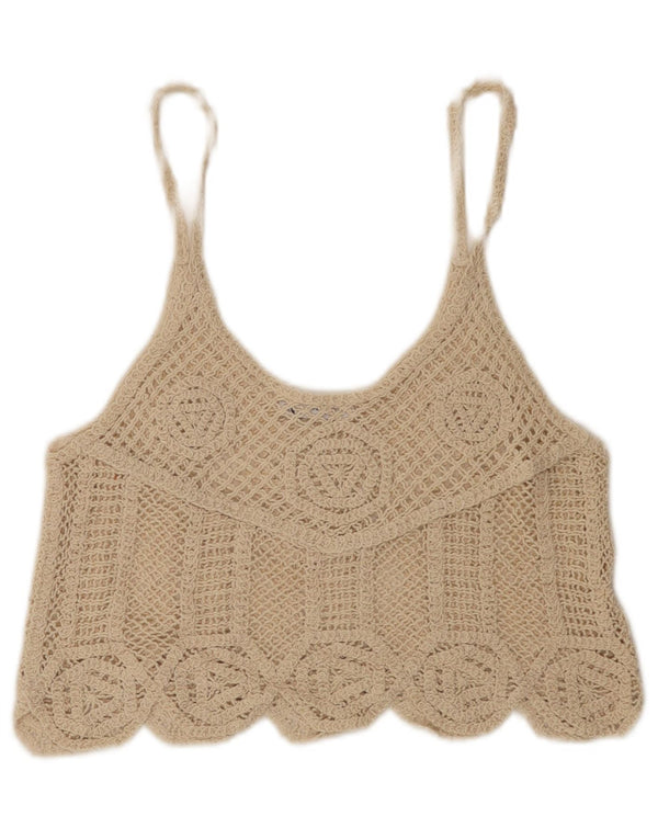 Top Crochet Crochet Zara pentru femei UK 12 Medium Beige