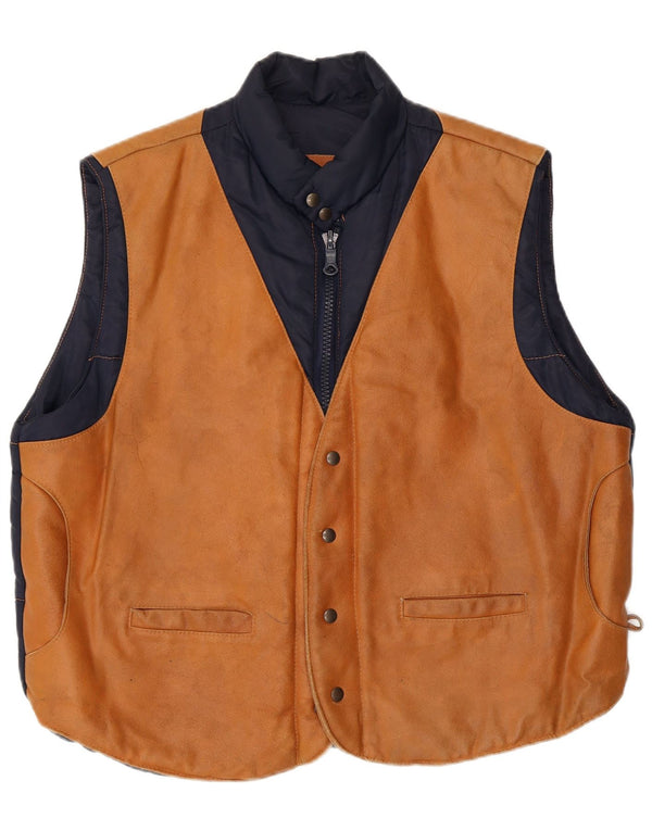 Gilet vintage pentru bărbați din piele, căptușit, UK 40, maro, mare