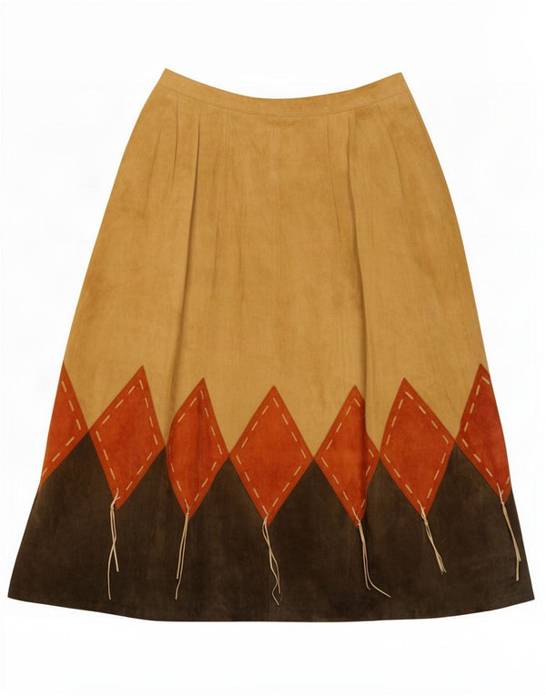 Fusta A-Line din piele intoarsa pentru femei Vintage IT 42 Medium W26 Brown Colorblock