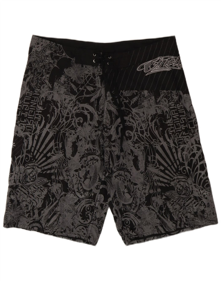 Pantaloni scurți de înot vintage pentru bărbați, XL, negru, floral, poliester
