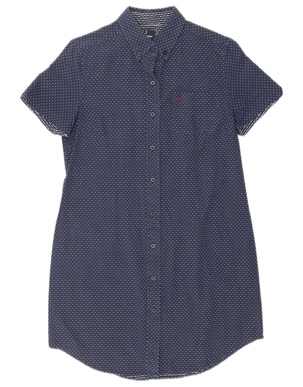 Fred Perry rochie cămașă cu mâneci scurte pentru femei UK 12 Medium bleumarin pete