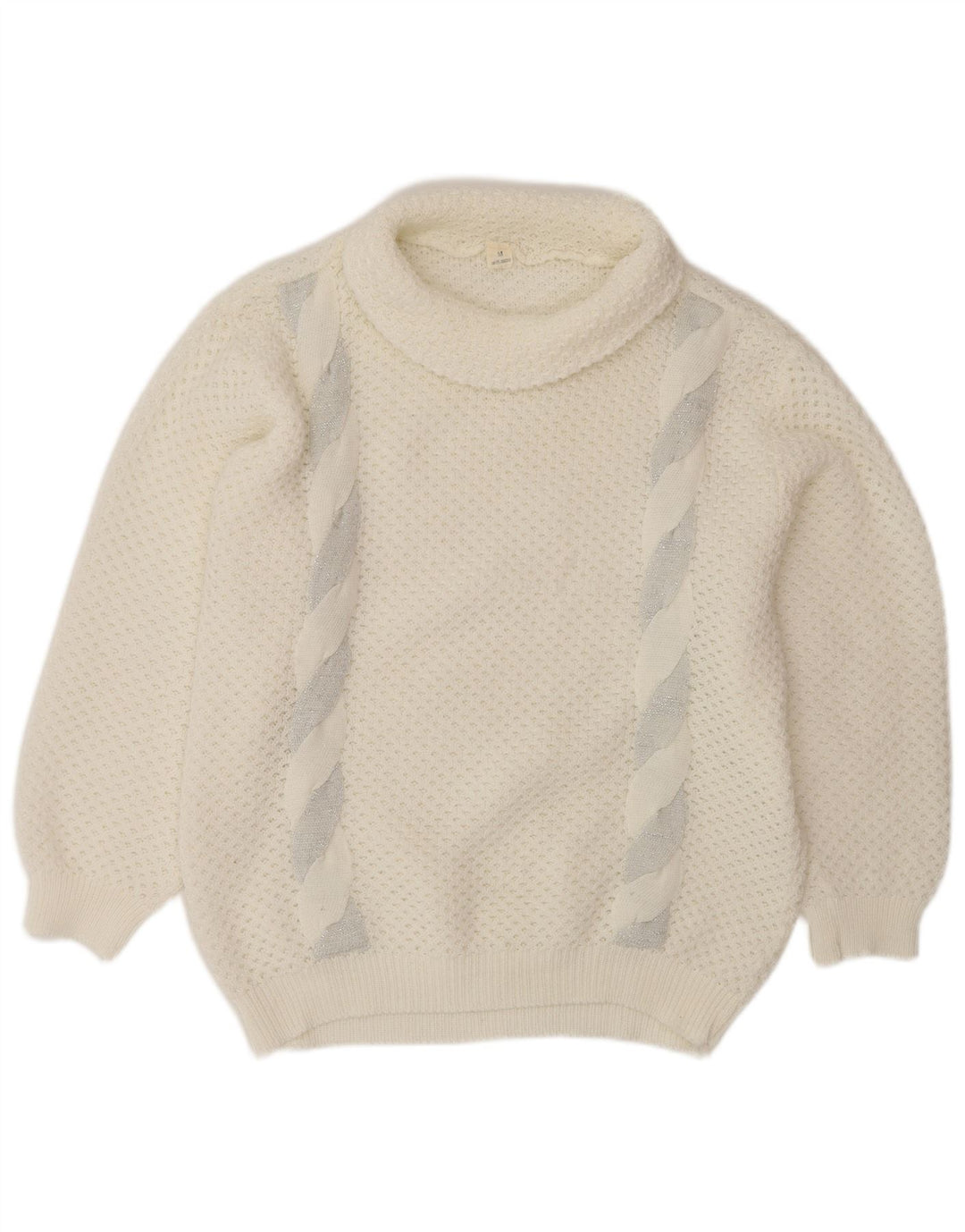 VINTAGE Pulover supradimensionat cu gât rulat pentru femei UK 14 Medium White