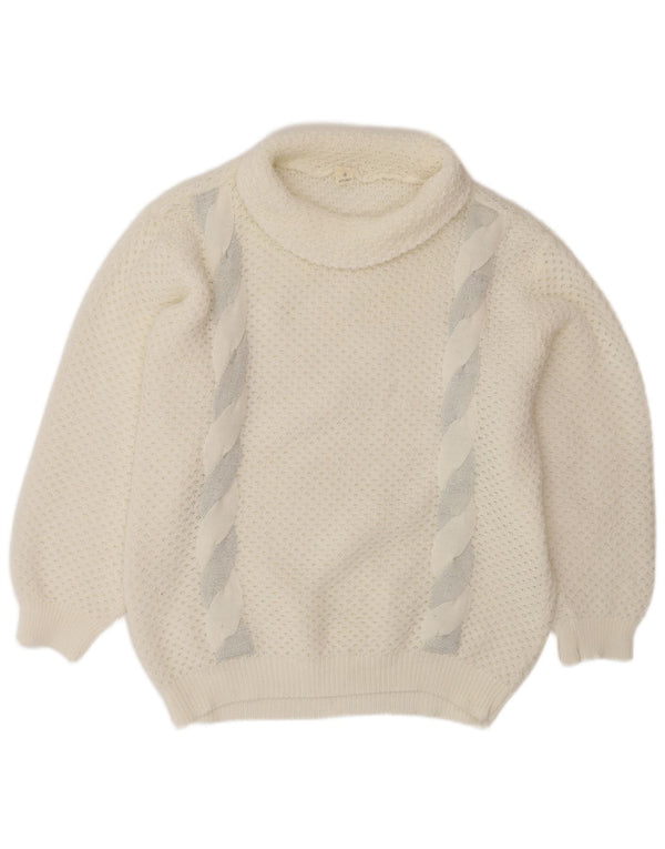 VINTAGE Pulover supradimensionat cu gât rulat pentru femei UK 14 Medium White