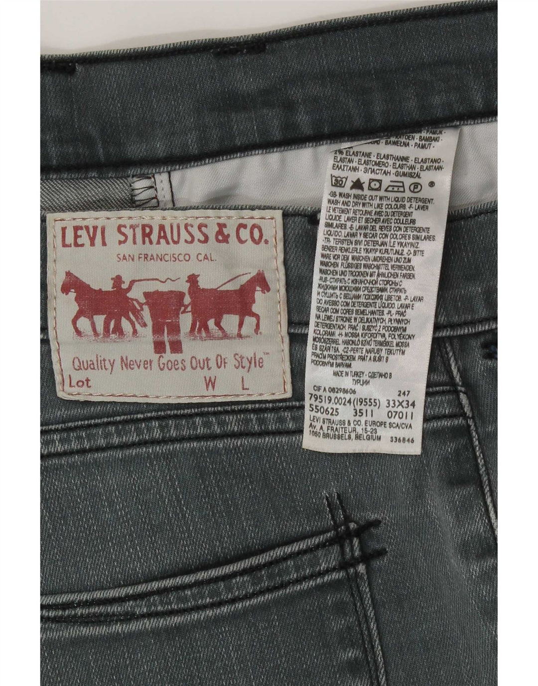 Blugi slim pentru bărbați Levi's W33 L34 bumbac gri