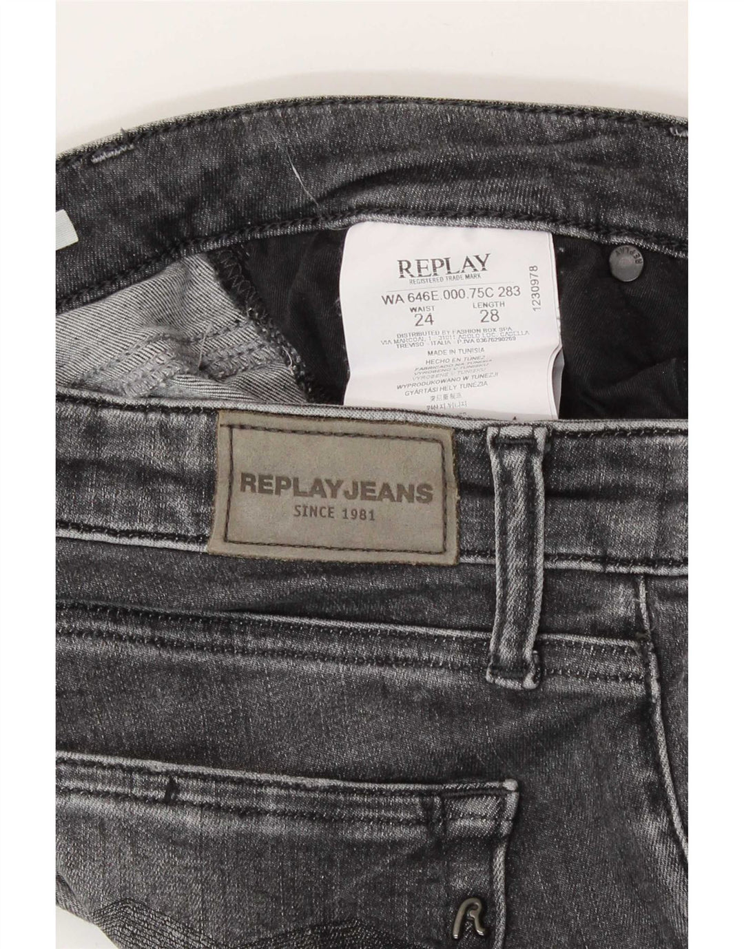 Replay blugi crop slim pentru femei W24 L24 bumbac gri