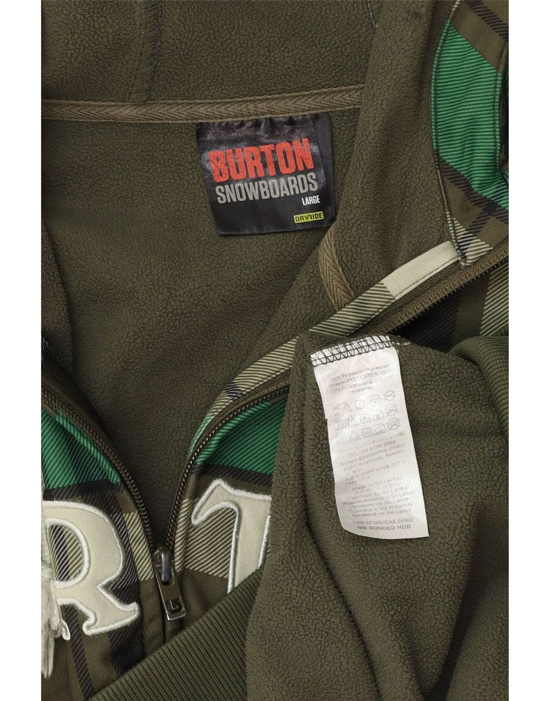 Burton Pulover cu capotă cu fermoar grafic pentru bărbați, poliester cu carouri mari, verde