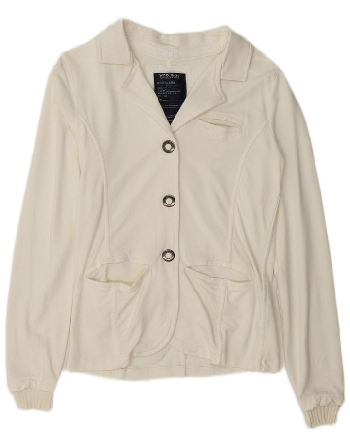Sacou Woolrich pentru femei, cu 3 nasturi, UK 12, bumbac alb, mediu