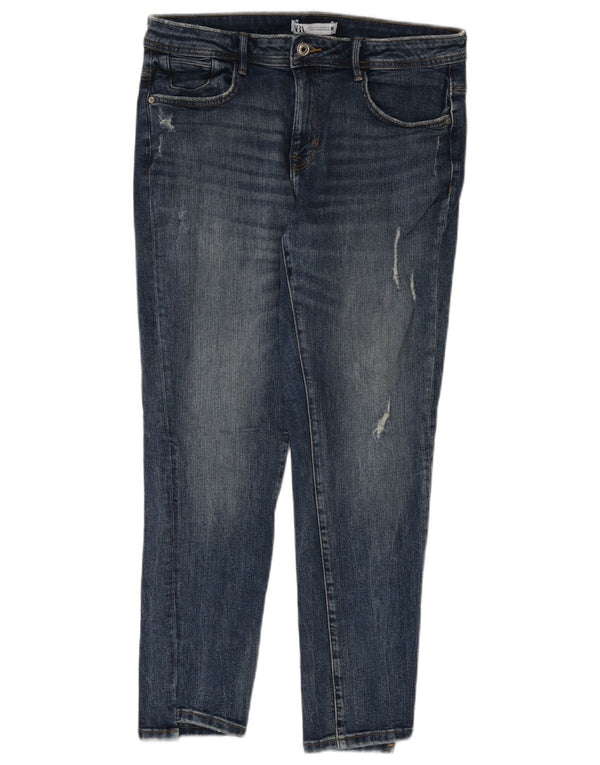 Blugi slim pentru femei Distressed Zara EU 42 Large W32 L27 Blue