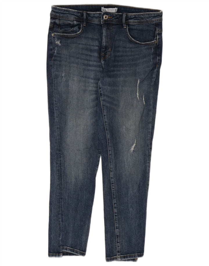 Blugi slim pentru femei Distressed Zara EU 42 Large W32 L27 Blue
